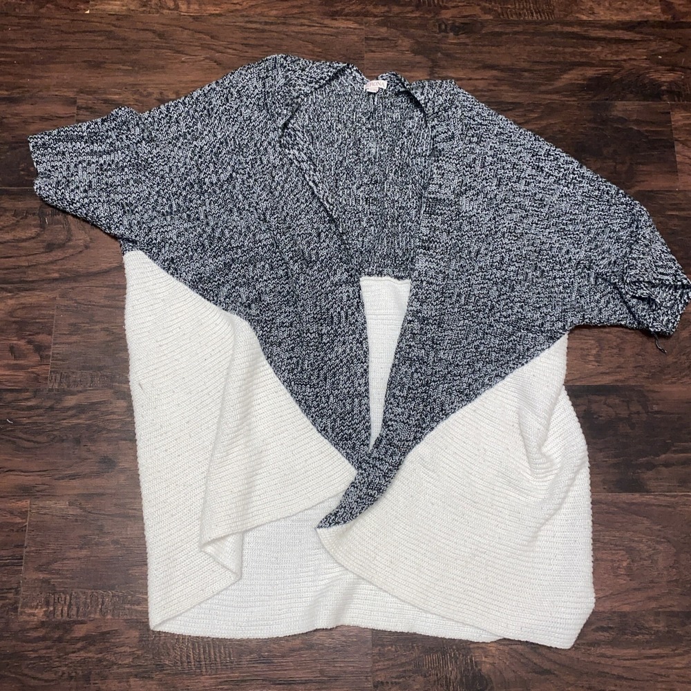 Merona Womens XL Open Front Cardigan Sweater Grey/White Draped Asymmetrical